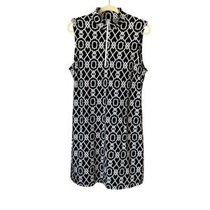 G Lifestyle Womens Black White Geometric Quarter Zip‎ Sleeveless Dress Large
